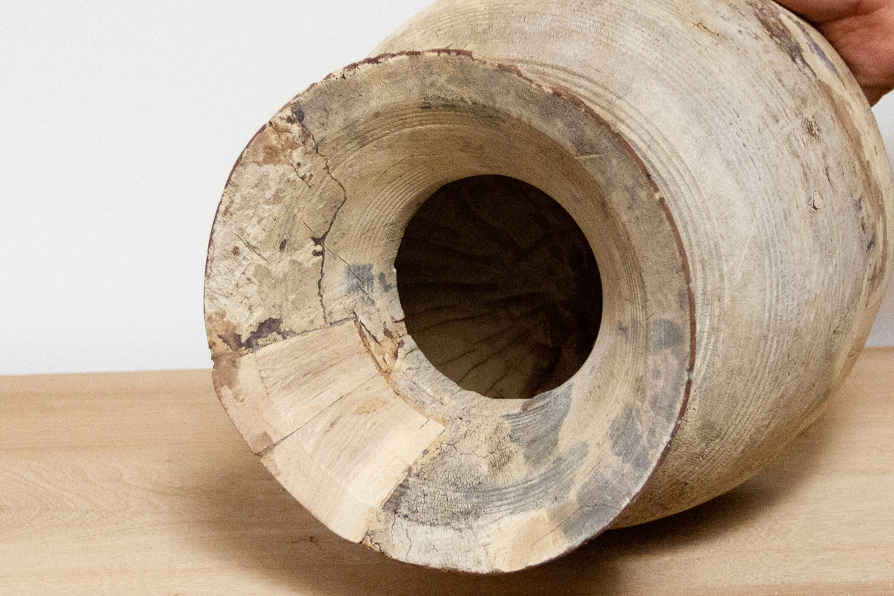 Antique Indian Wooden Pot-Telva~P77673453