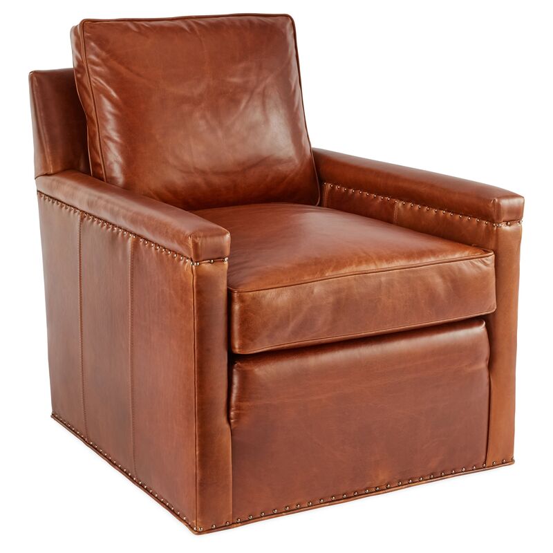 Miller Swivel Chair, Caramel Leather