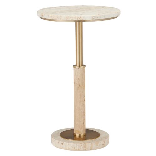 Miles Travertine Accent Table, Natural/Polished Brass