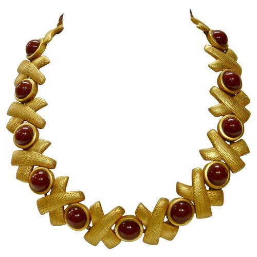Gold Textured Burgundy Collar Necklace~P77418804
