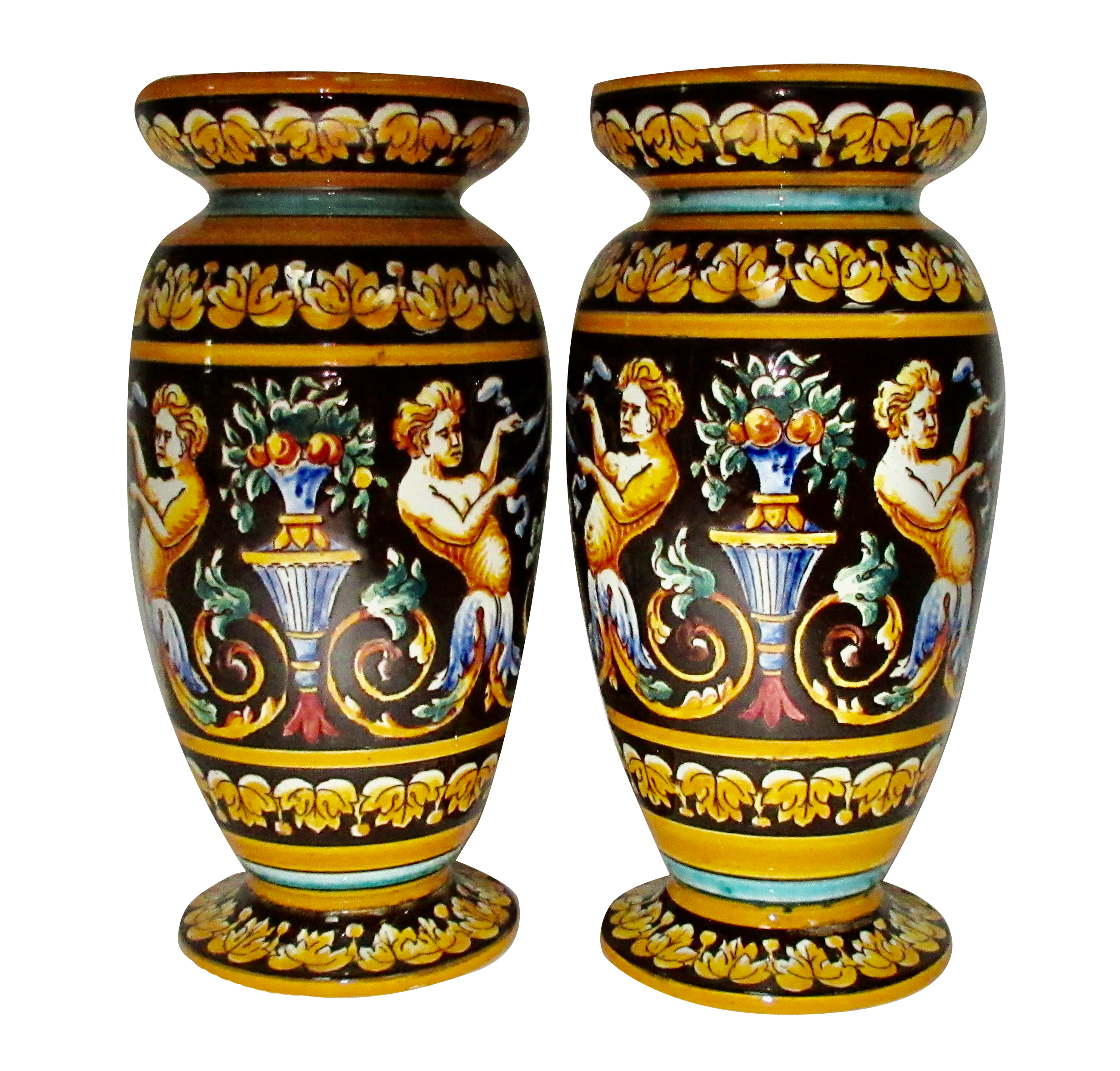 Antique Gien French Faience Vases, Pair