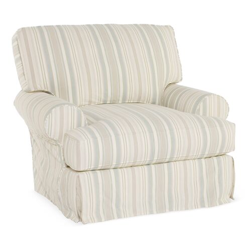 Comfy Slipcovered Club Chair, Washable Natural Stripe~P76111844