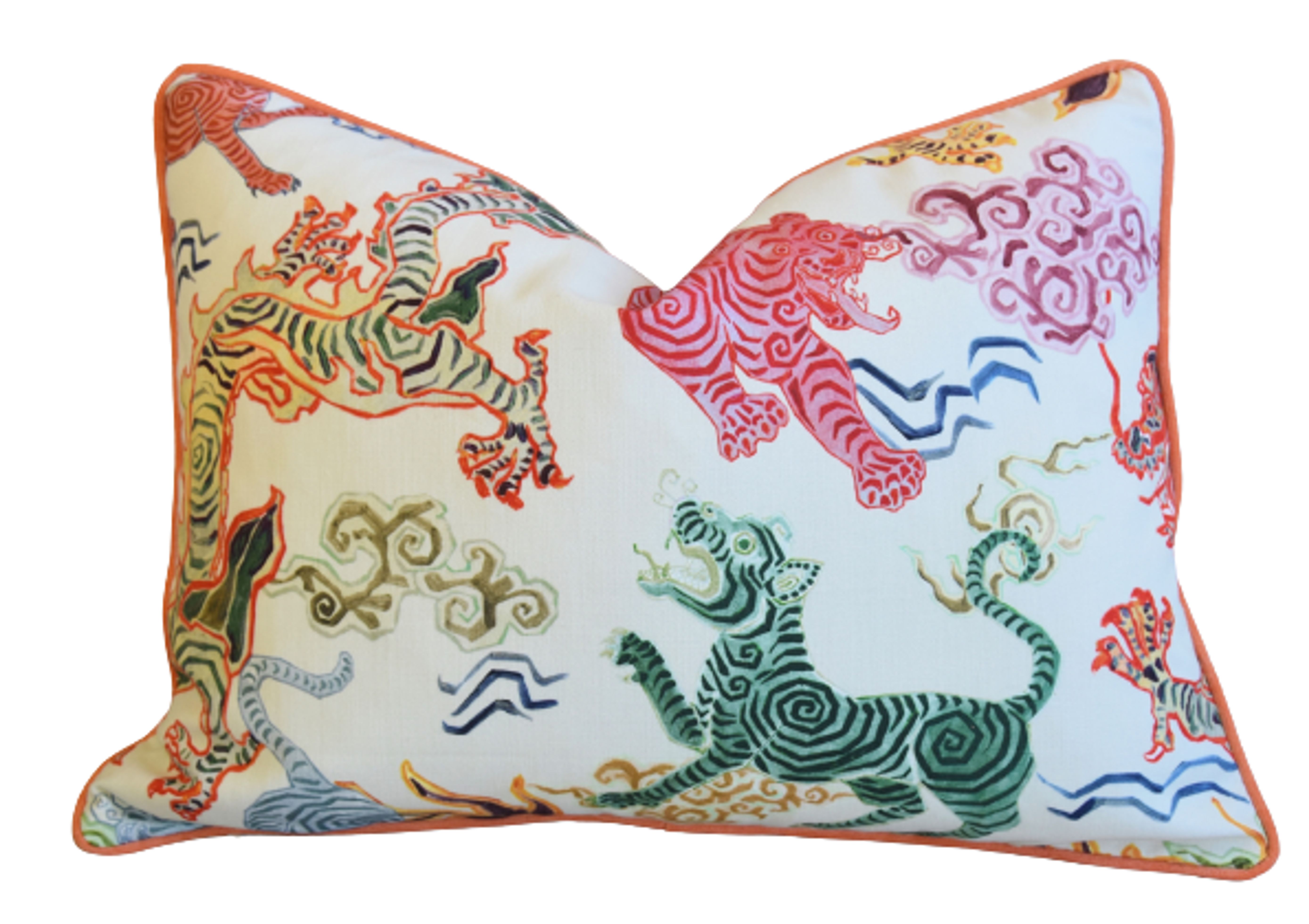 Chinoiserie Asian Colorful Dragon Pillow~P77658890