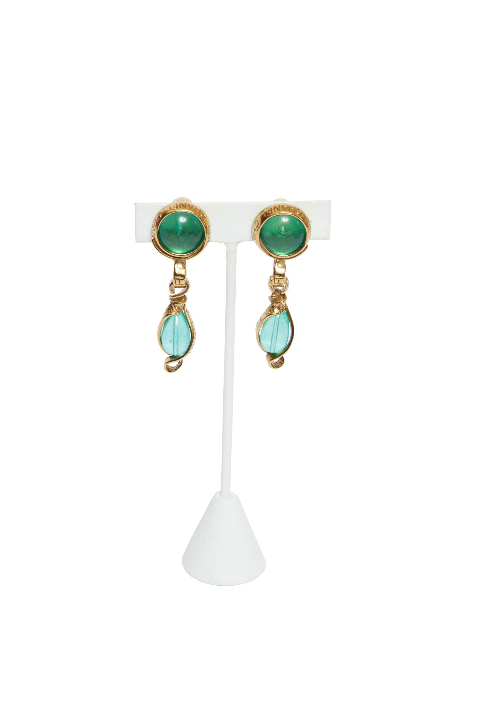 Chanel Gold Metal/Green Gripoix Earrings~P77645657