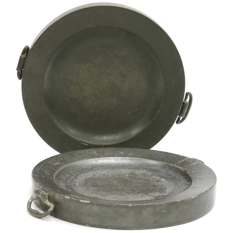 Antique English Pewter Hot Plates, Pair