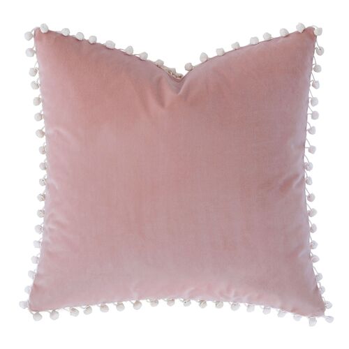 Jules Ball Trim Velvet Pillow, Pink