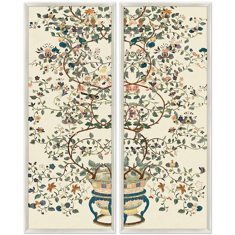 Flower Pot Chinoiserie Branches Diptych
