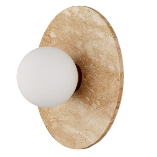 Apricity Travertine Wall Sconce, Beige/Frosted White