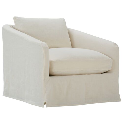Mabel Slipcover Accent Chair, Chalk White Linen