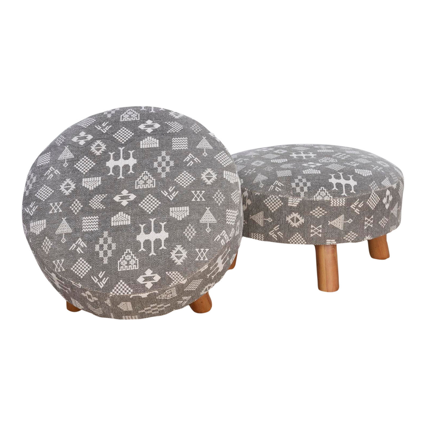 Pair of Black & White Mali Ottoman Pair of Black & White Mali Ottoman~P77698741