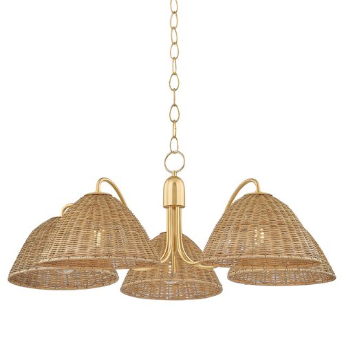Nyssa Wicker Chandelier, Aged Brass