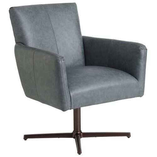 Brooks Leather Swivel Chair, Blue~P111120194