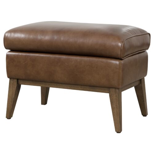 Camille Leather Ottoman, Brown Camille Leather Ottoman, Brown