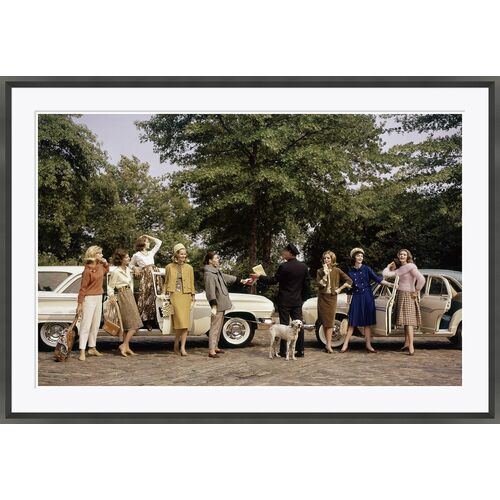 Glamour, "Group of Models Posing in Front of Cars", Frances McLaughlin-Gill, October 1, 1960 Photograph