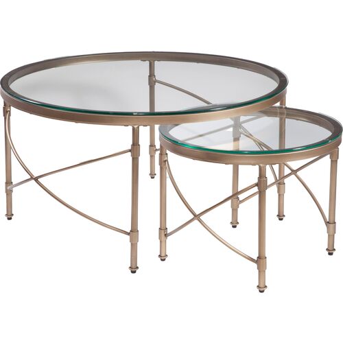 Silo Round Glass Nested Cocktail Table Set, Antique Gold~P76375721