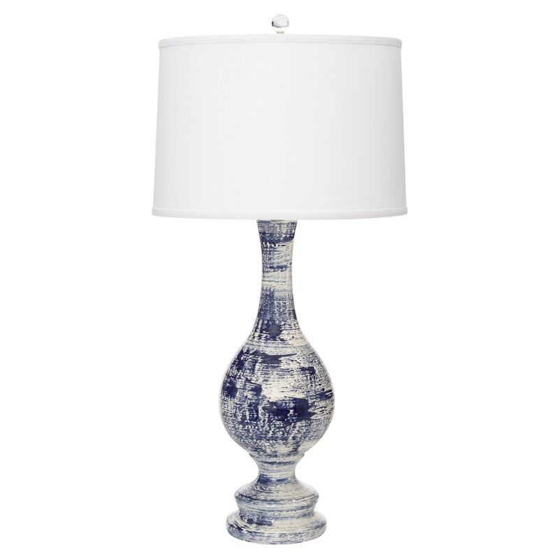 Trousdale table lamp, Navy Brushstrokes/Off-White