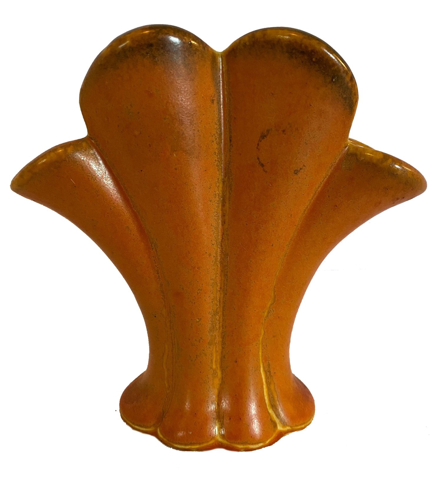 Burnt Orange 1940s Pottery Fan Vase~P77611172