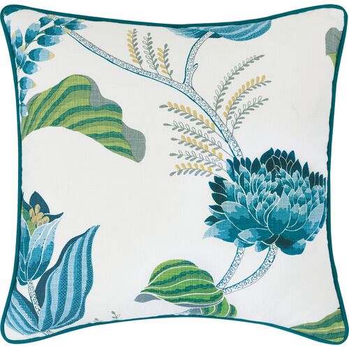 Azalea Embroidered Pillow, Blue/Green/White