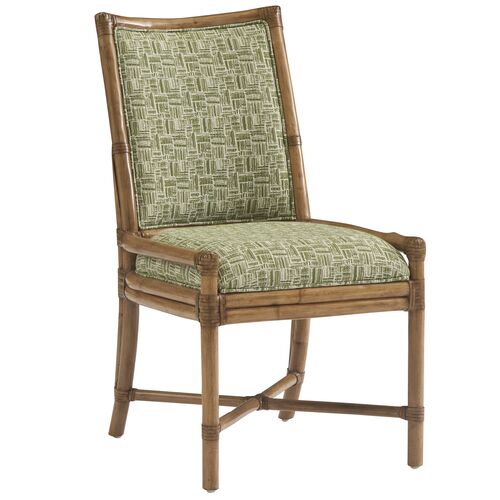 Oceanside Rattan Side Chair, Geometric Green