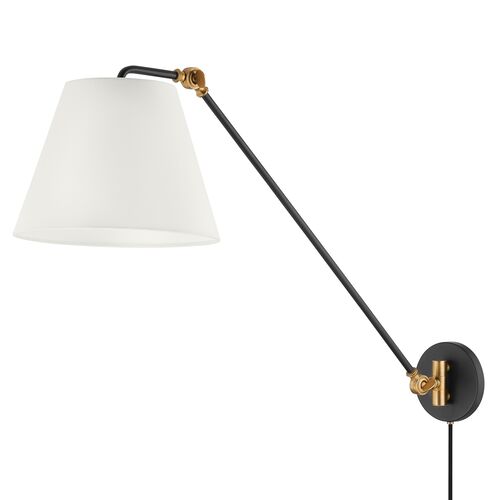 Navin 27.25" Plug-in Wall Sconce, Patina Brass/Textured Black