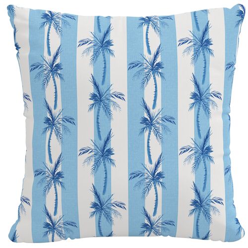 Cabana Stripe Palms Outdoor Pillow, Blue~P77619912