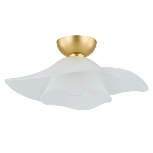 Aelira Flush Mount, Aged Brass/Etched Matte White Glass Aelira Flush Mount, Aged Brass/Etched Matte White Glass