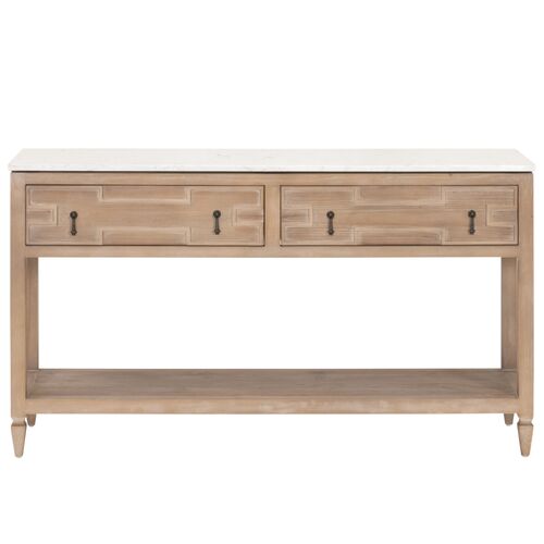 Carla 2-Drawer Entry Console, White Quartz/Smoke Gray