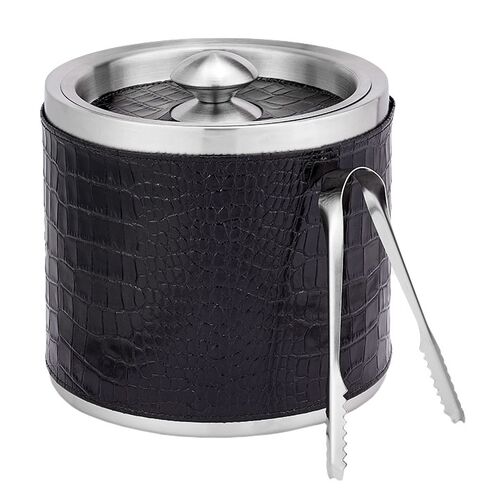 Leather Ice Bucket with Tongs