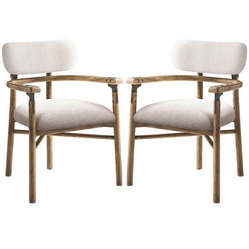 S/2 Kato Upholstered Arm Dining Chairs, Tully Light Acacia S/2 Kato Upholstered Arm Dining Chairs, Tully Light Acacia