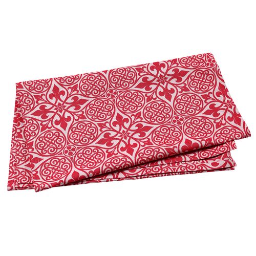 Damask Cotton Runner, Red