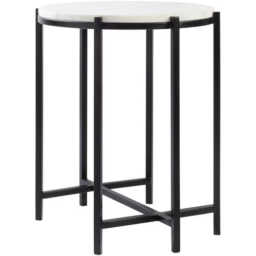 Zarina 17" Round Marble Top End Table, White Zarina 17" Round Marble Top End Table, White