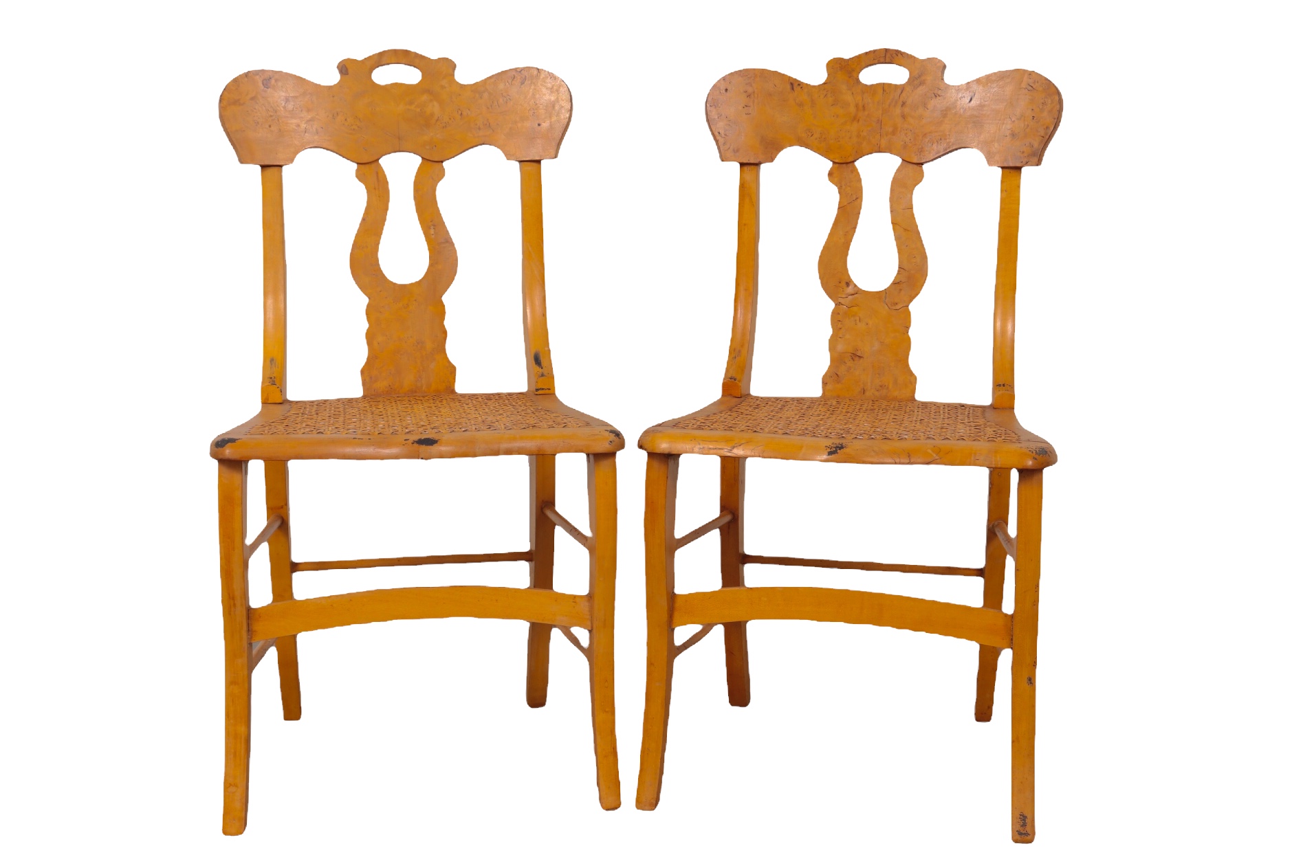 Antique Burlwood Caned Chairs - a Pair~P77651264