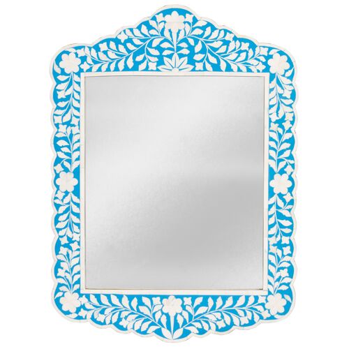 Bianca Bone Inlay Wall Mirror, Blue/Ivory~P76702797