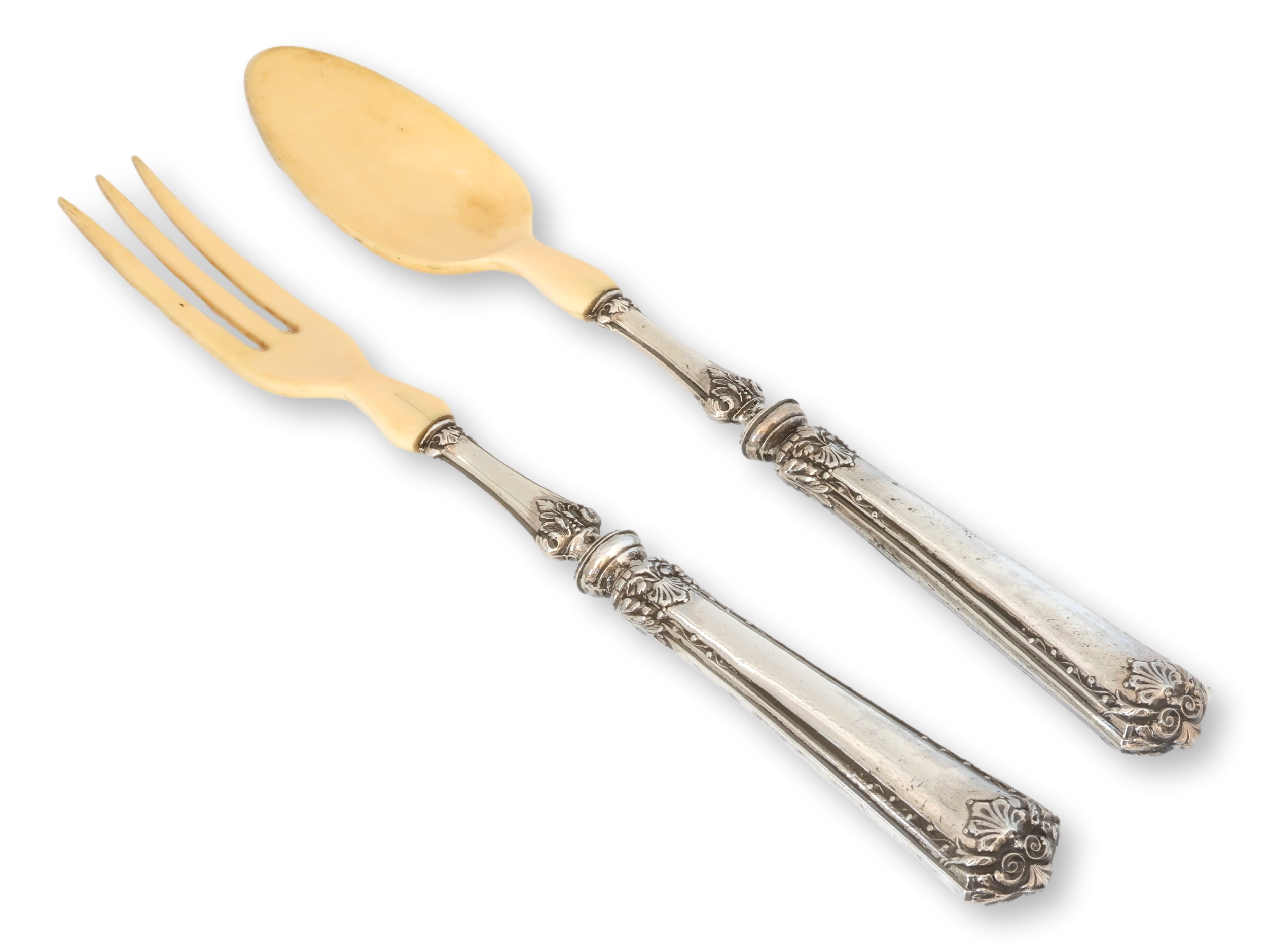 French Silver & Bakelite Salad Servers~P77746692