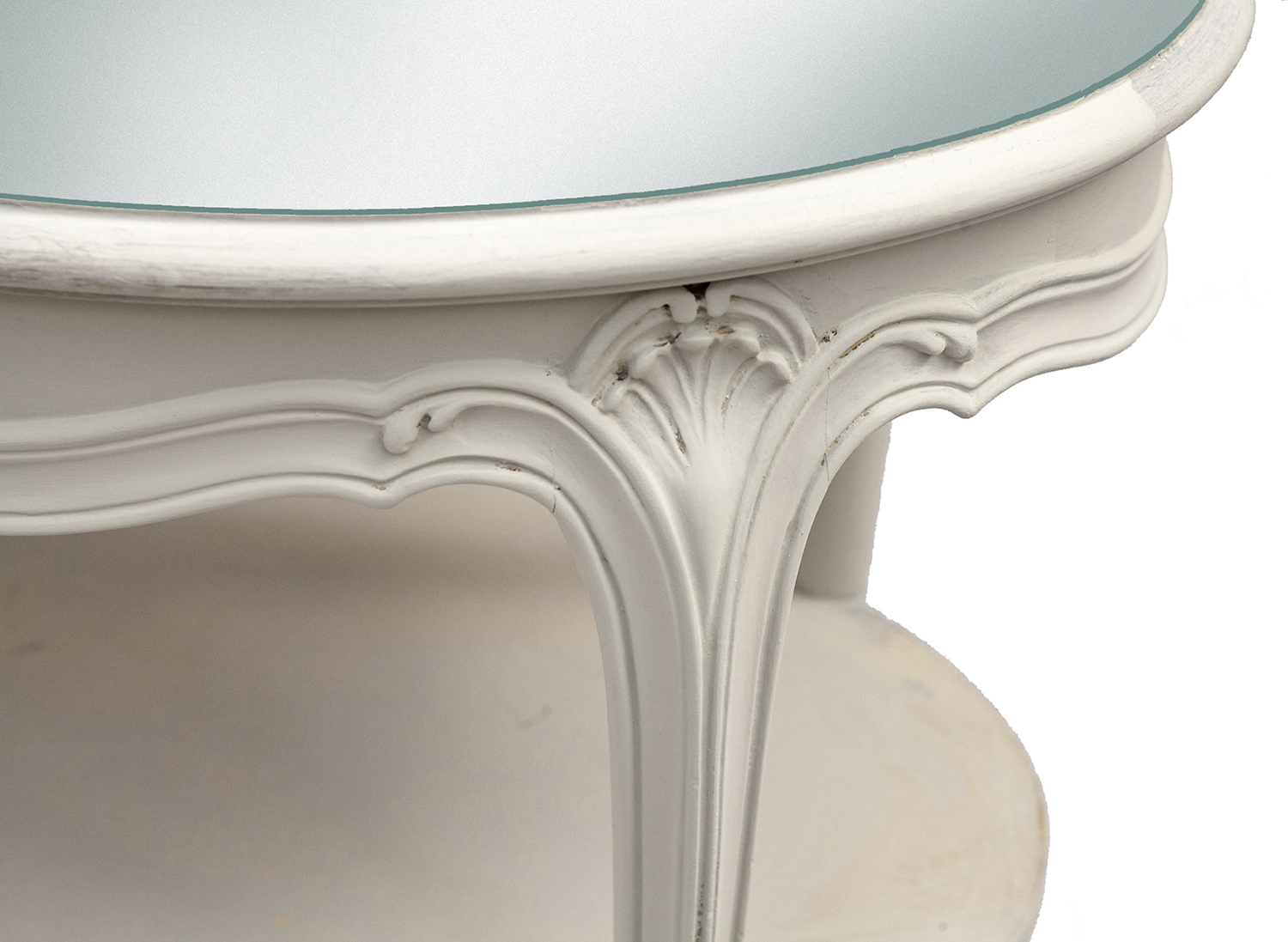 Oyster White Oval Side Table/Glass Top~P77719795