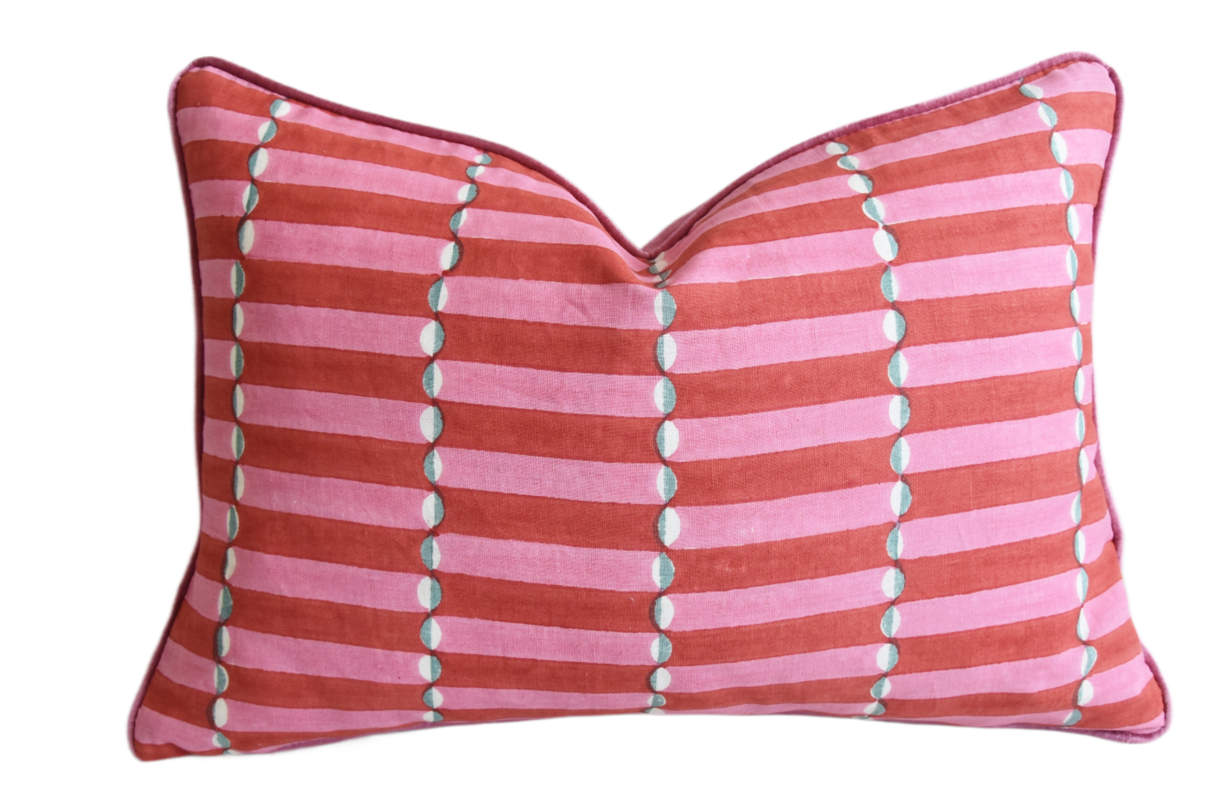Contemporary Pink & Red Linen Pillow~P77686834