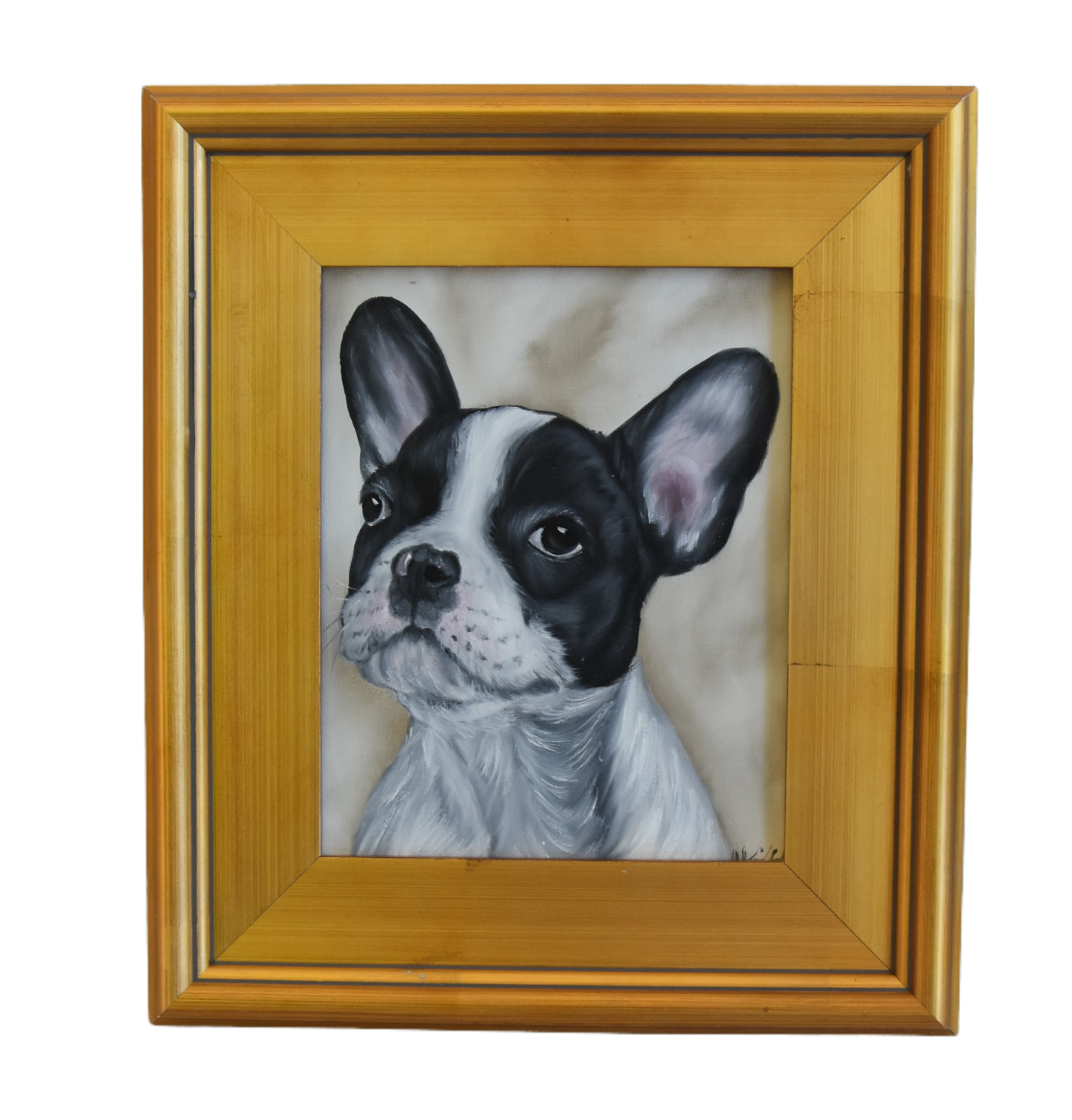 Boston Terrier Dog Puppy Oil Painting~P77676740