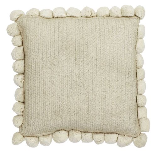 Theo 17" Pom Pom Pillow, Natural