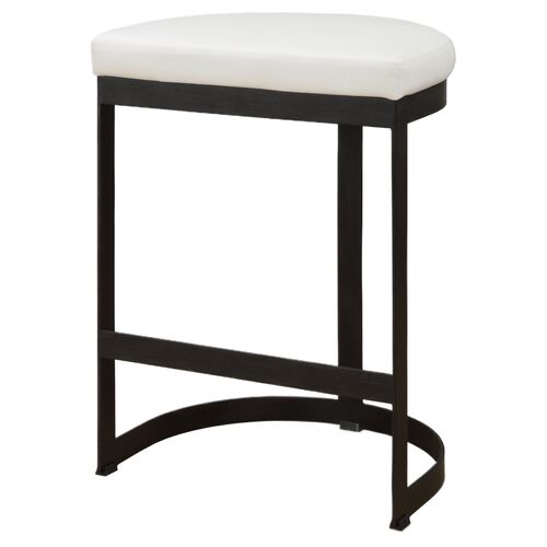 Noemi Leather Counter Stool, Black/White
