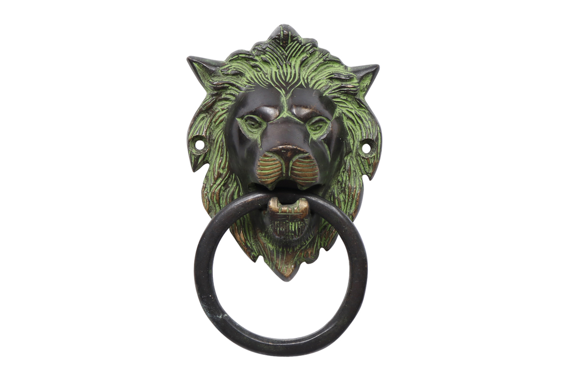 Green Brass Lion's Head Door Knocker~P77637162