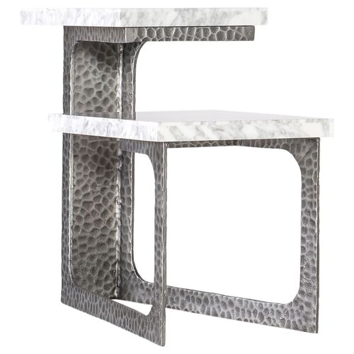 Melange Georgie Marble Top Side Table, Silver Melange Georgie Marble Top Side Table, Silver