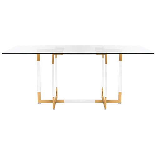 Jessia Acrylic Dining Table, Clear/Brass