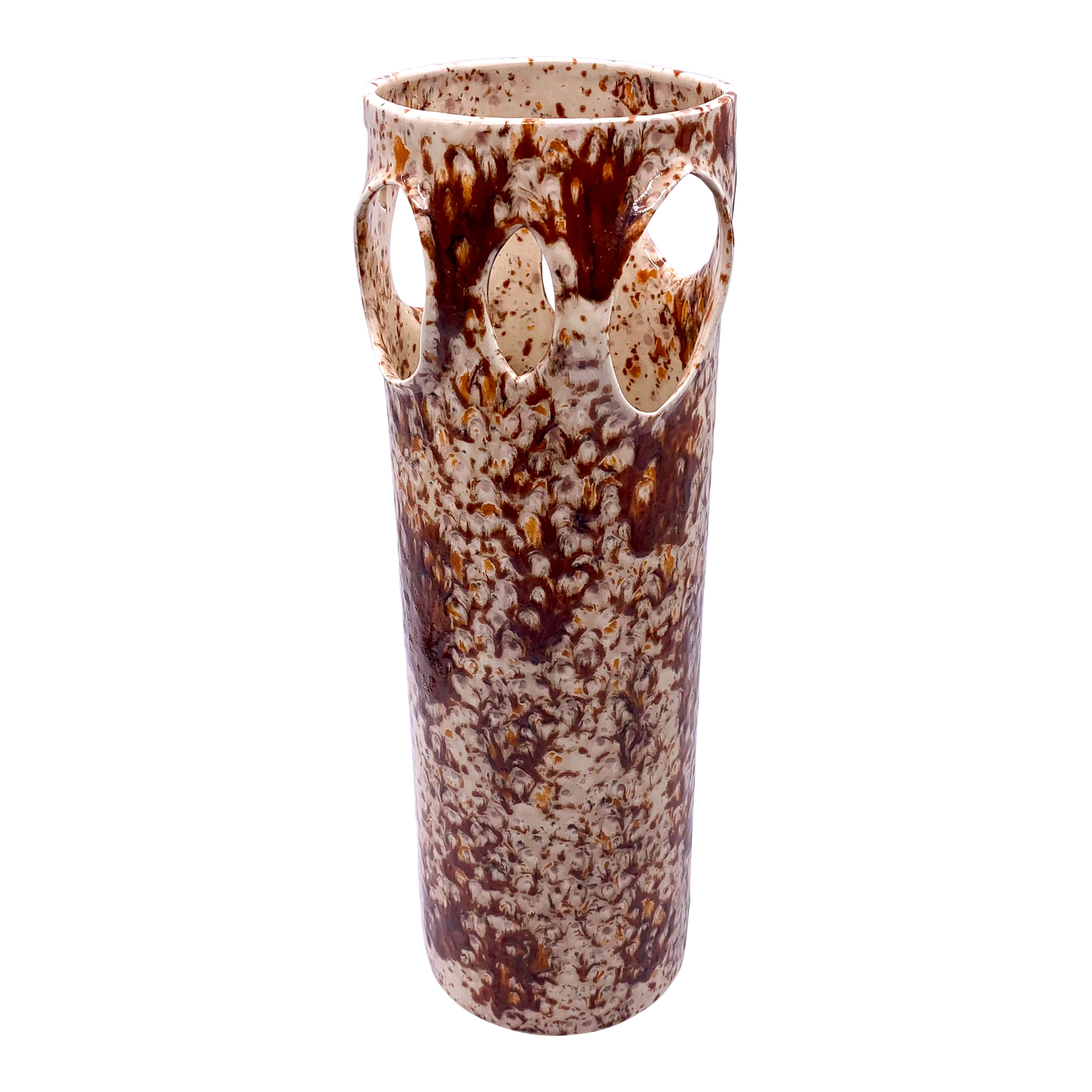 Midcentury Faux Bois Tall Glazed Vase~P77641351