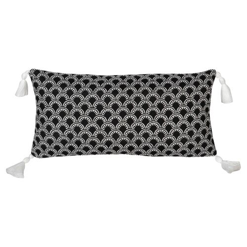 Scallop Tassel Outdoor Lumbar Pillow, Black/White~P77650088