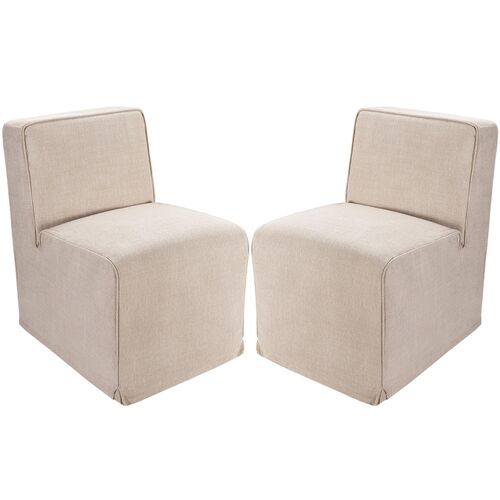 S/2 Orielle Linen Dining Chairs, Black