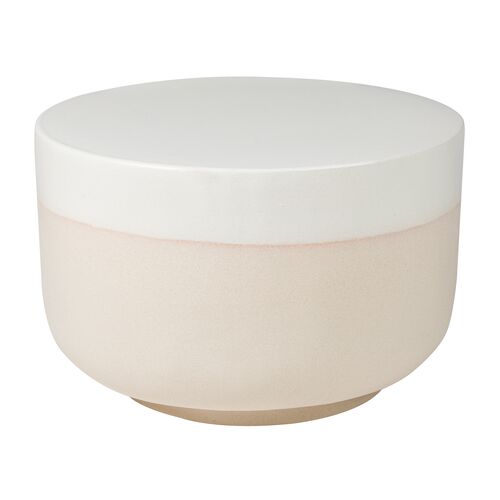 Nolan Outdoor Ceramic Side Table, White/Taupe~P77650394
