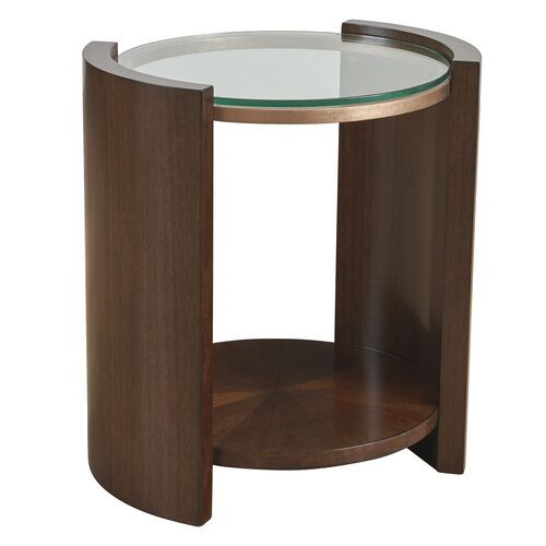 Lennox Round Accent Table, Brown/Clear with Rose Gold Trim