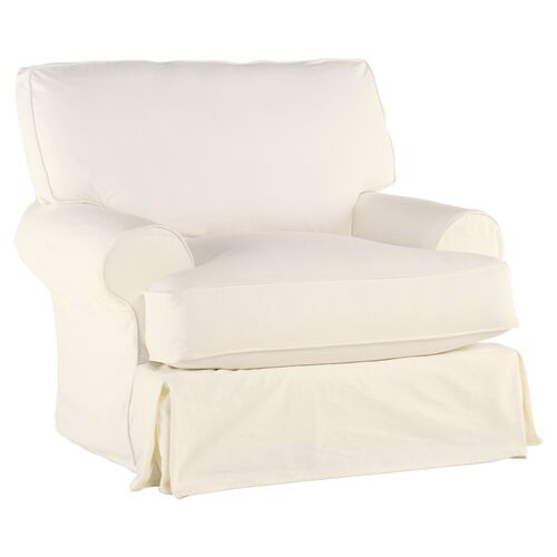Comfy Slipcovered Club Chair, Washable Cream Linen~P76111842