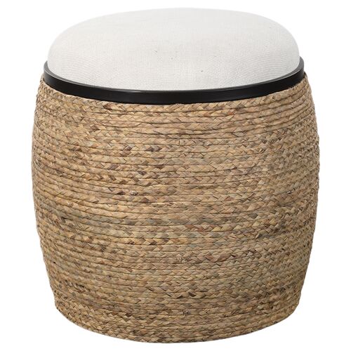 Niko Braided Straw Ottoman, Natural
