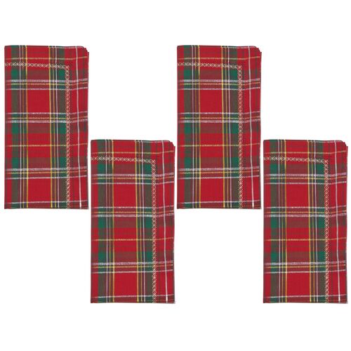 S/4 Holiday Threads Napkin, Red/Green/Gold